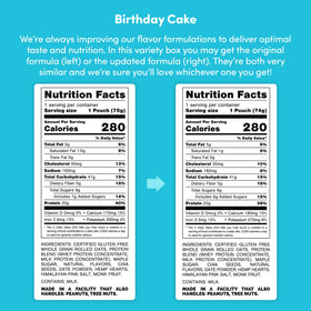 Oats Overnight Birthday Cake shaker-ready bottle shot emphasizes grab-and-go convenience.