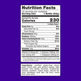 Oats Overnight blueberry muffin packaging closeup highlights gluten-free and non-GMO ingredients.
