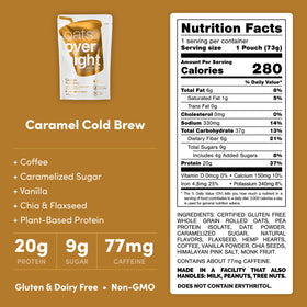 Oats Overnight caramel cold brew in shaker shows grab-and-go convenience