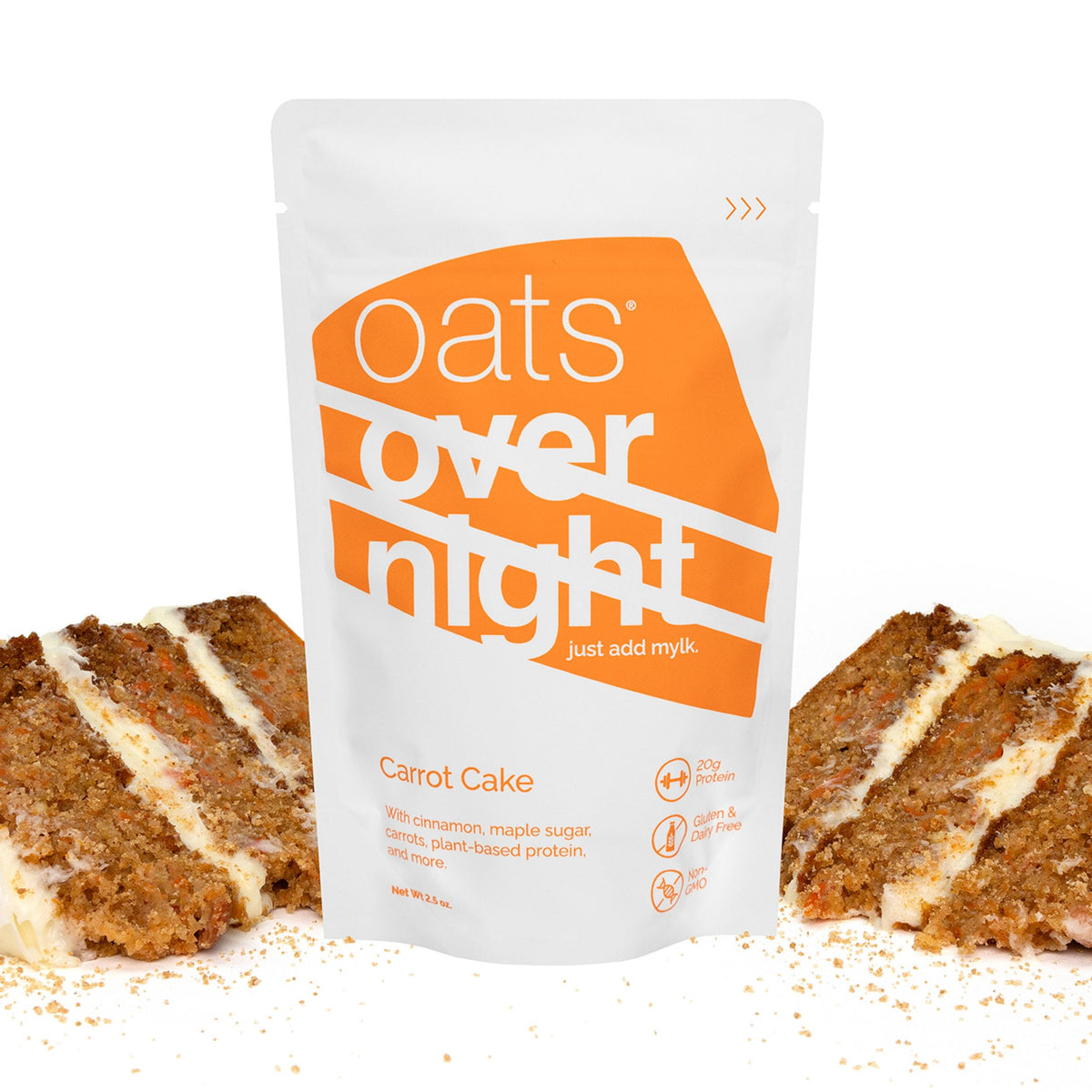 Oats Overnight Carrot Cake served-in-shaker demonstrates easy on-the-go consumption.