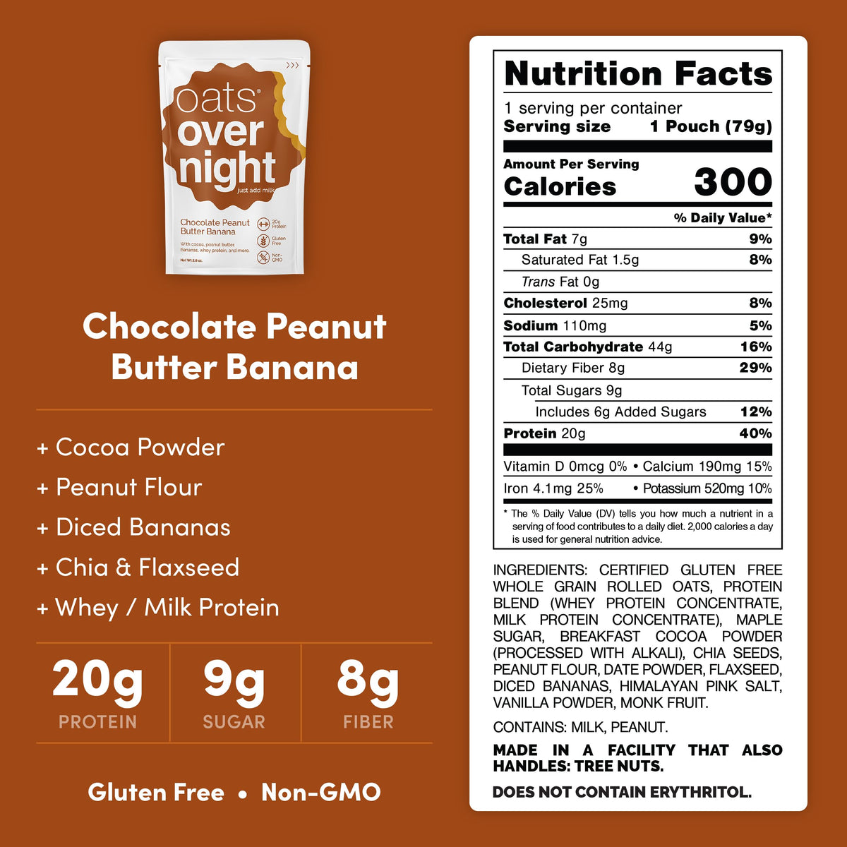 Oats Overnight Chocolate Peanut Butter Banana shaker bottle for on-the-go meals.