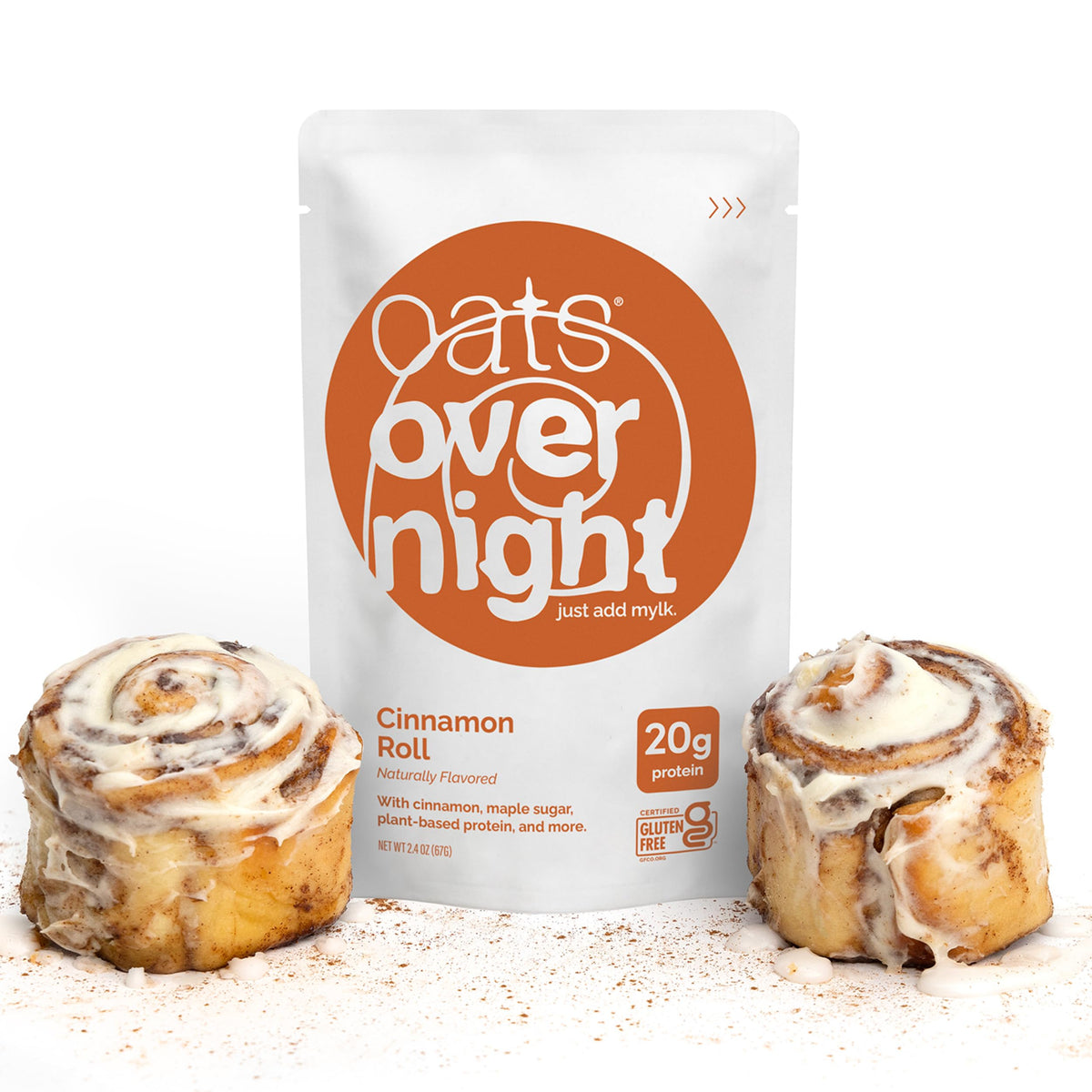 Oats Overnight Cinnamon Roll ingredient close-up highlighting oats and chia seeds