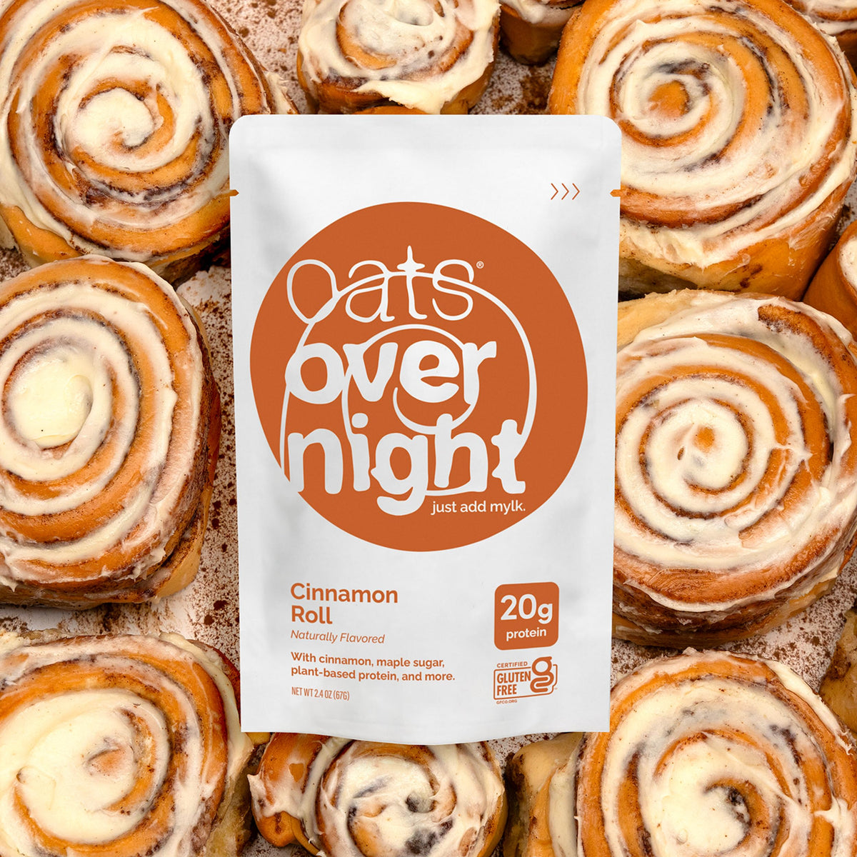 Oats Overnight Cinnamon Roll serving in a glass with milk, breakfast ready.