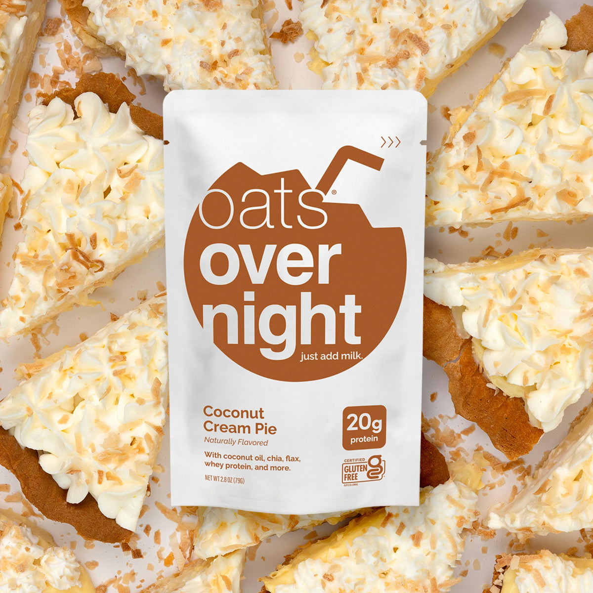 Oats Overnight Coconut Cream Pie ingredients graphic showcasing wholesome components