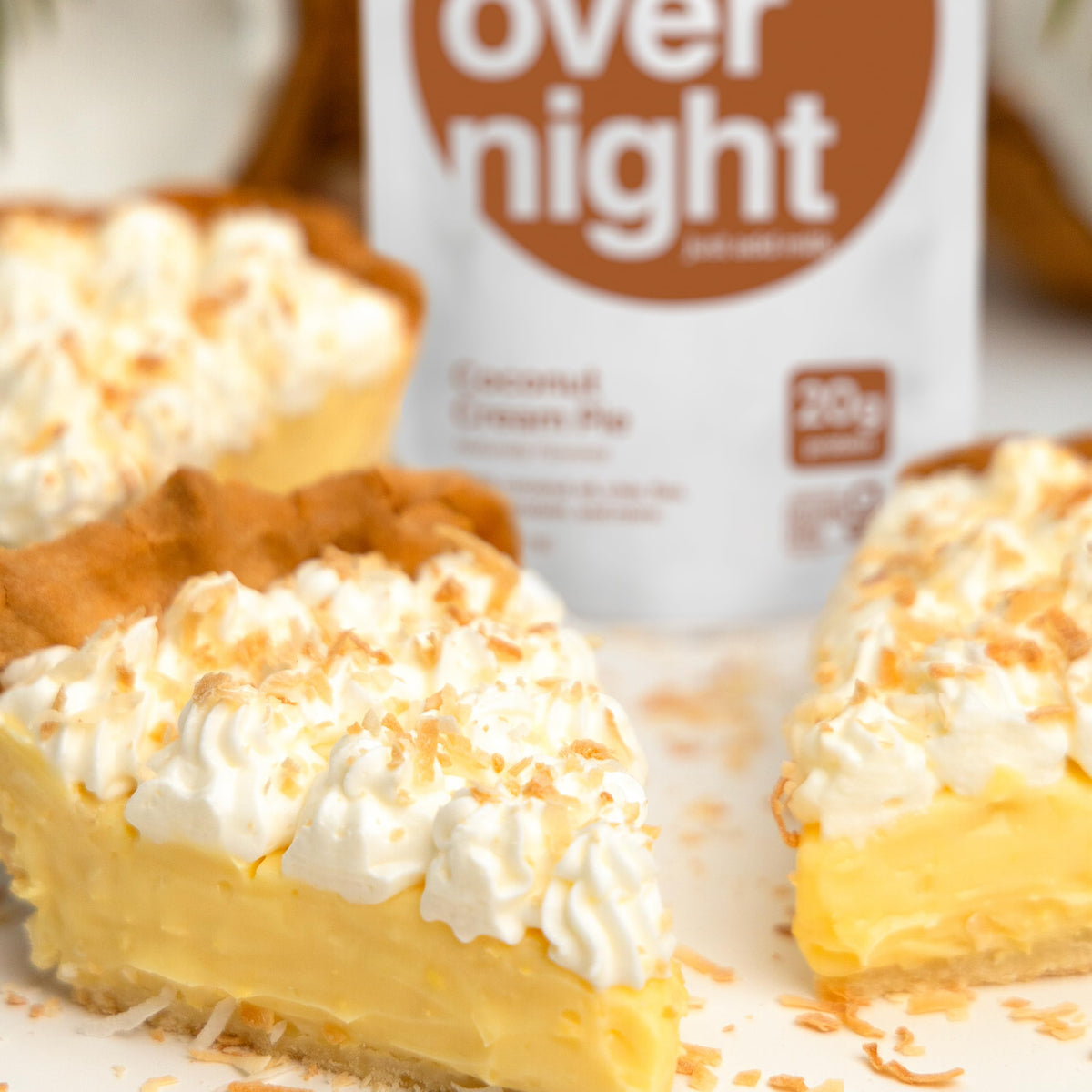 Oats Overnight Coconut Cream Pie label emphasizing allergen-friendly features