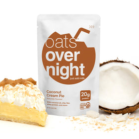 Oats Overnight Coconut Cream Pie prep-night scene suggests easy overnight mix