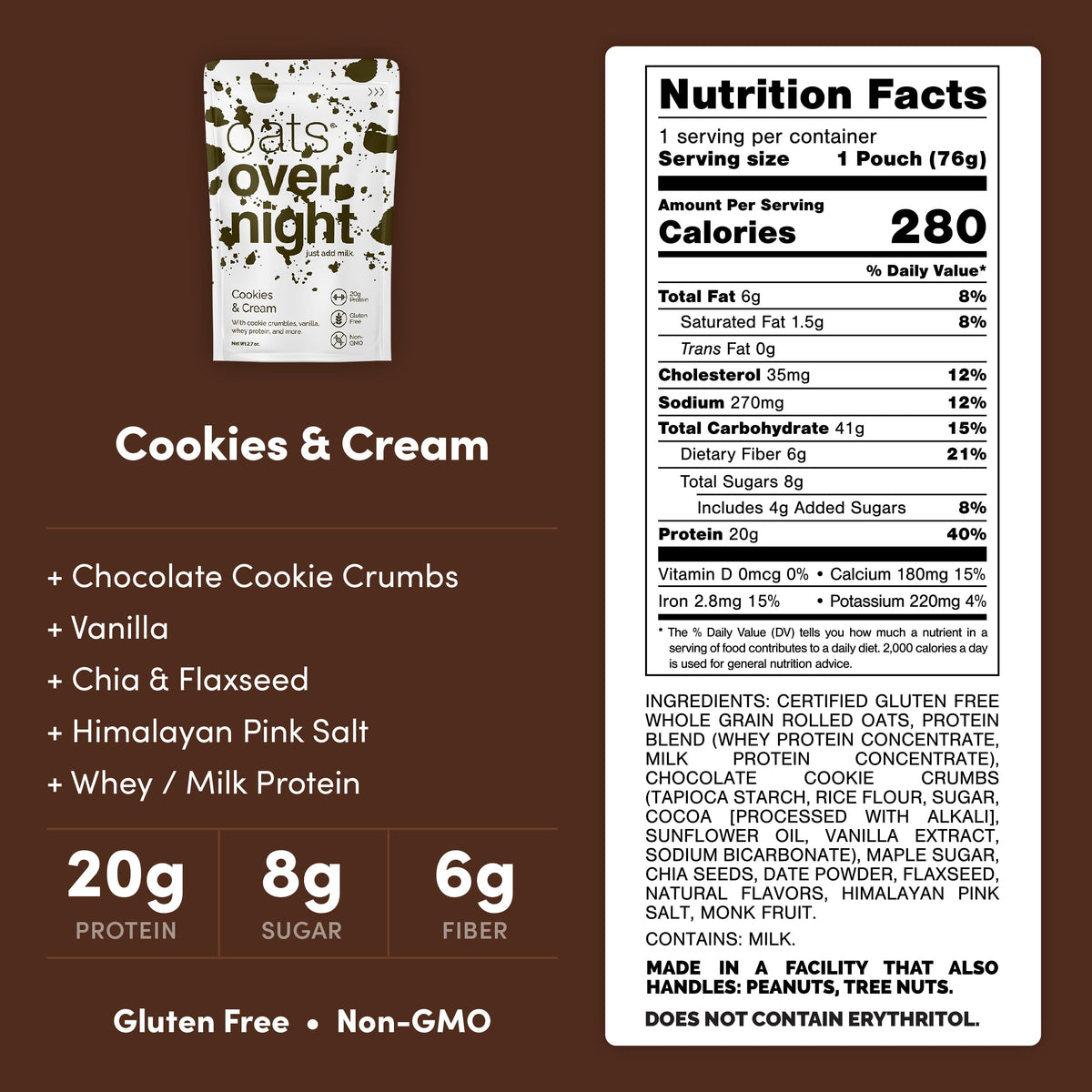 Morning routine shot with Cookies & Cream overnight oats