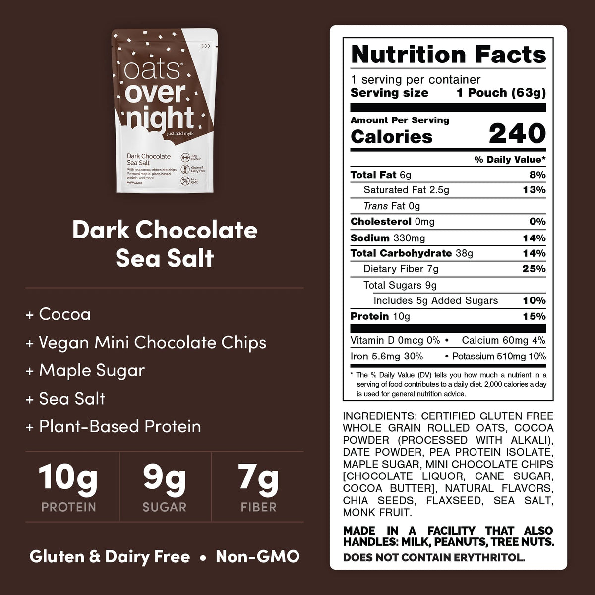 Oats Overnight Dark Chocolate Sea Salt individual packet, quick morning option.