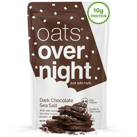 Oats Overnight Dark Chocolate Sea Salt packaging, convenient grab-and-go breakfast.