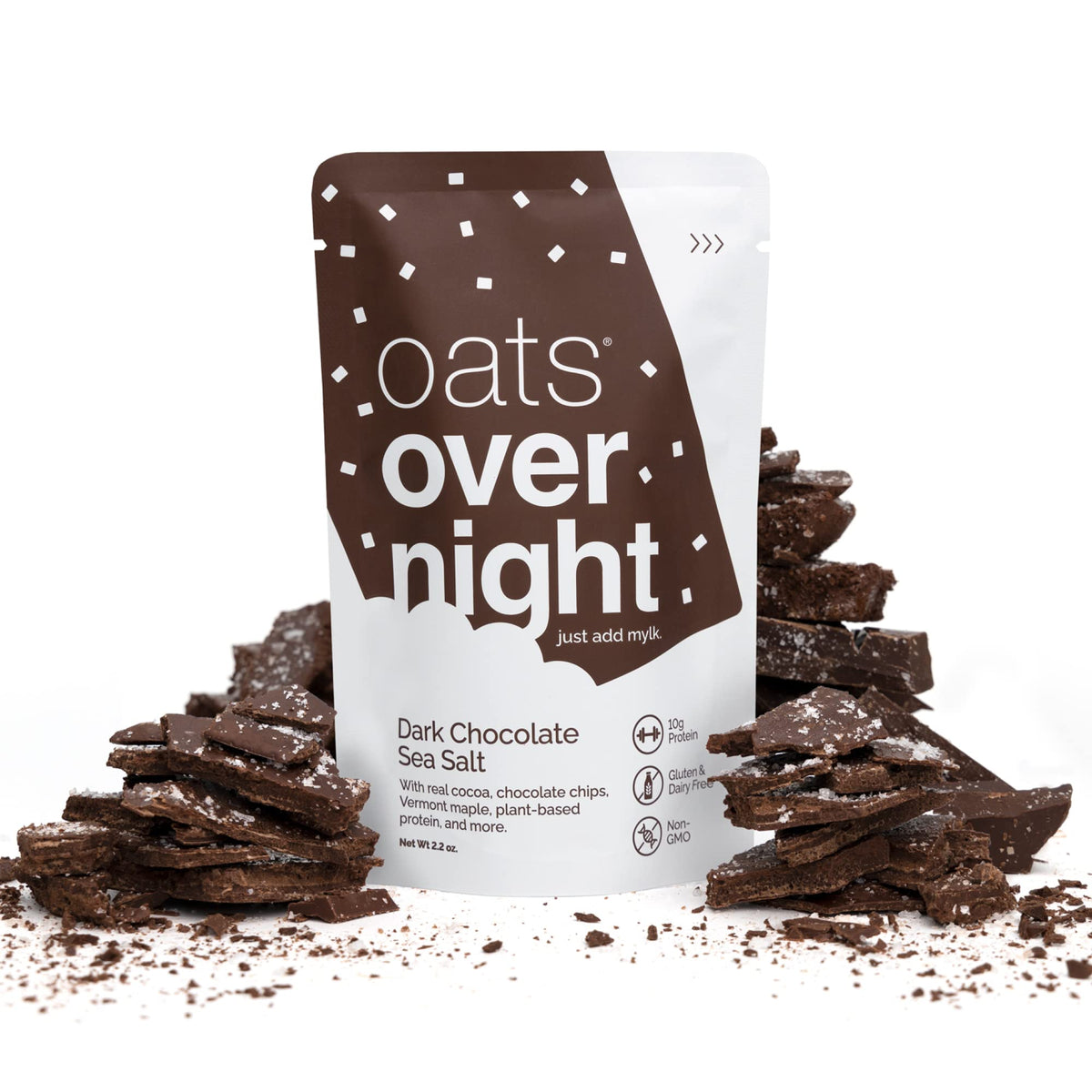 Serving bowl with Oats Overnight Dark Chocolate Sea Salt breakfast.