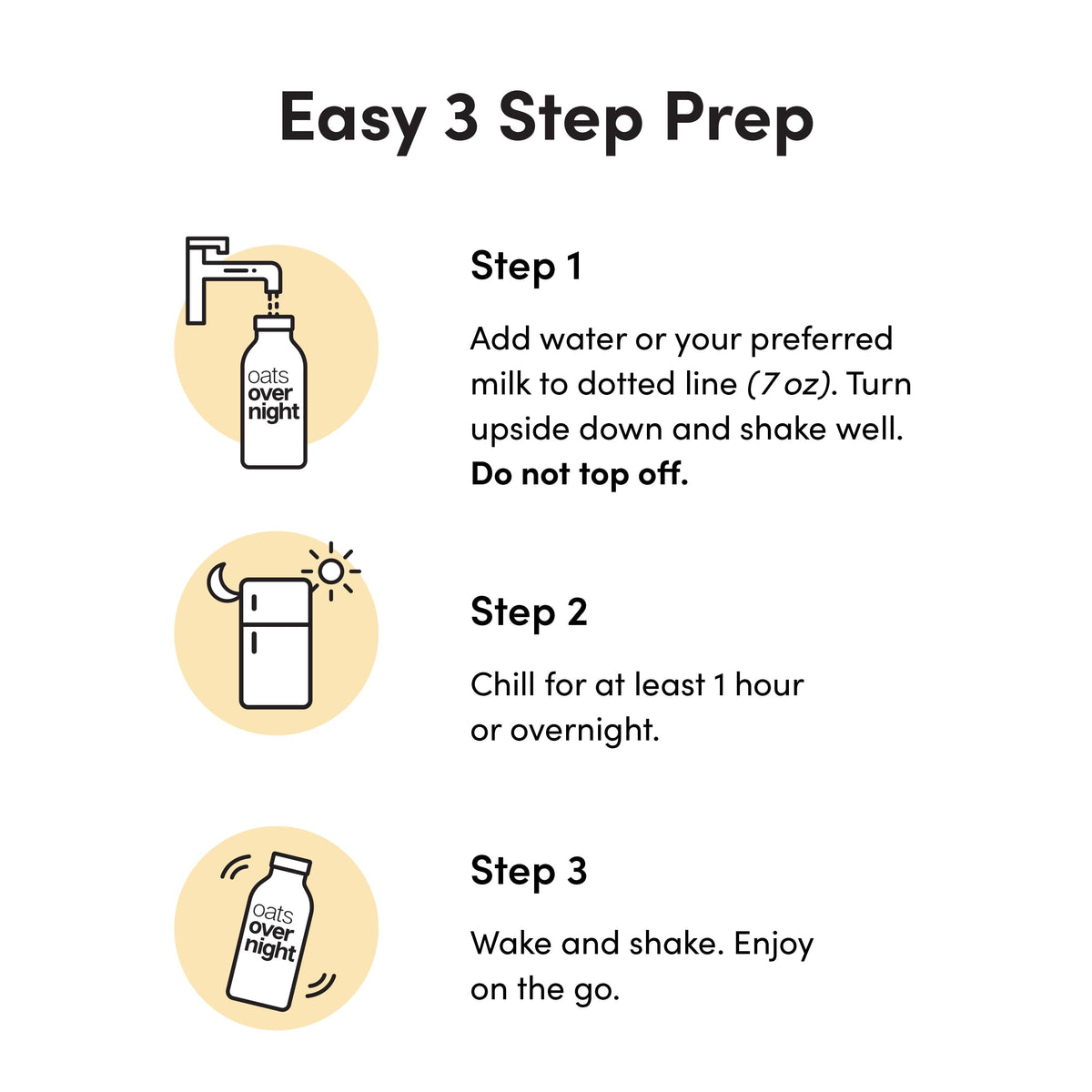 Oats Overnight drinkable oats bottle emphasizes on-the-go convenience without a spoon.