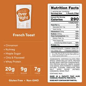 Oats Overnight French Toast pack side - gluten free and non-GMO ingredients.
