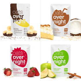 Oats Overnight green-apple-cinnamon visual suggests flavorful, protein-packed start.