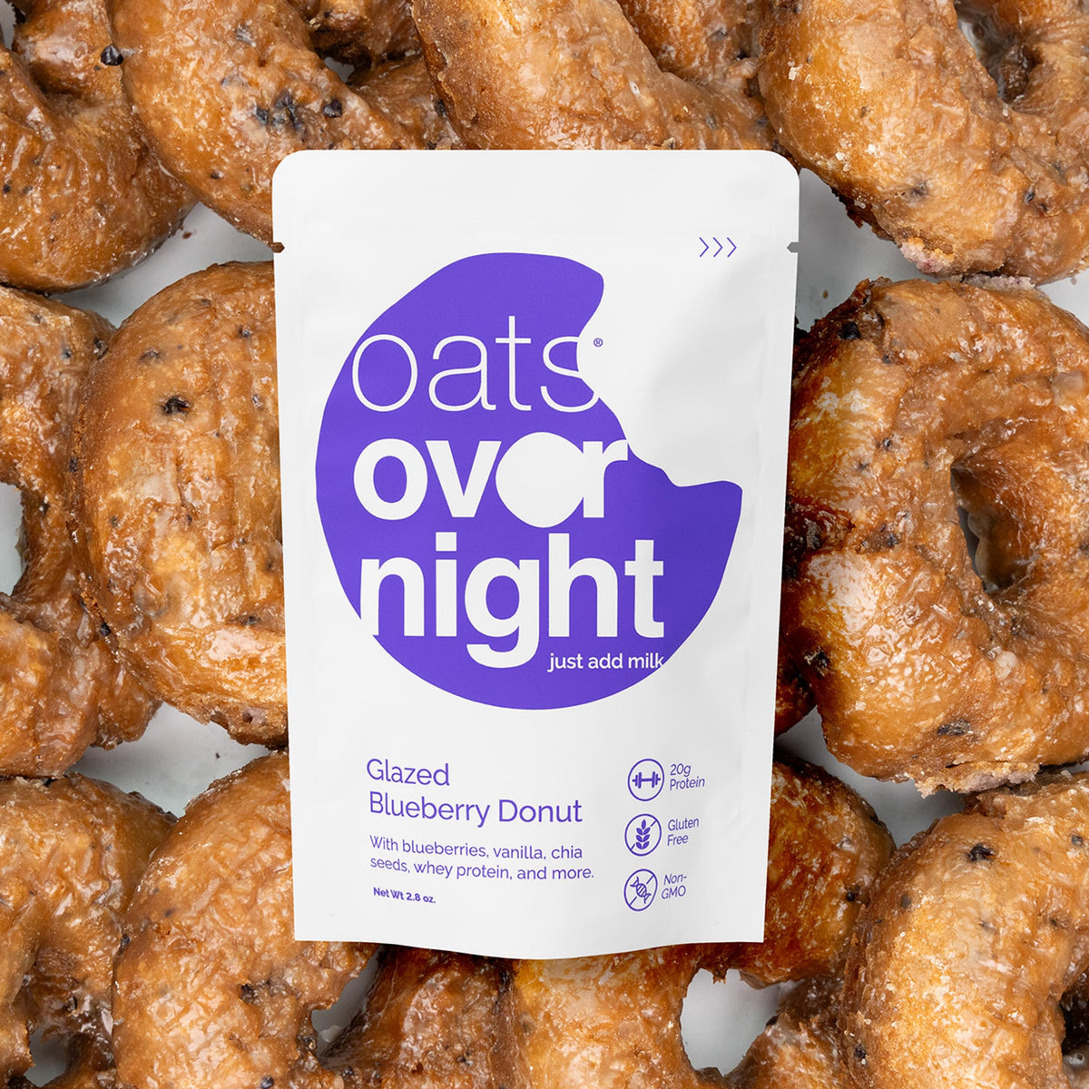 8-pack display of Oats Overnight Glazed Blueberry Donut for easy meal planning.