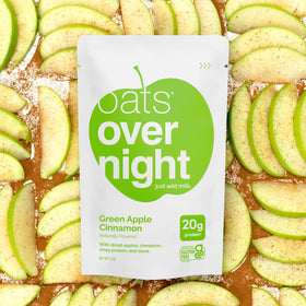 Oats Overnight Green Apple Cinnamon gluten-free and non-GMO badge on packaging.