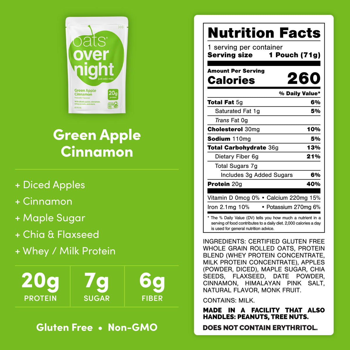 Oats Overnight green apple cinnamon shaker bottle, grab-and-go meal for post-workout mornings.