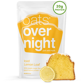Oats Overnight iced lemon loaf pack shows a convenient prepped breakfast option.