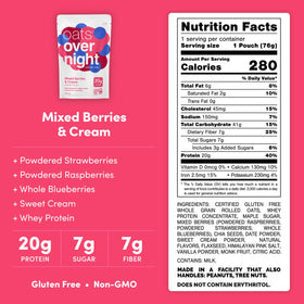 Oats Overnight Mixed Berries & Cream close-up shows real fruit and texture