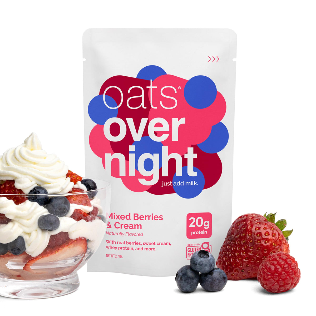 Oats Overnight Mixed Berries & Cream 8-pack on display for convenient purchase