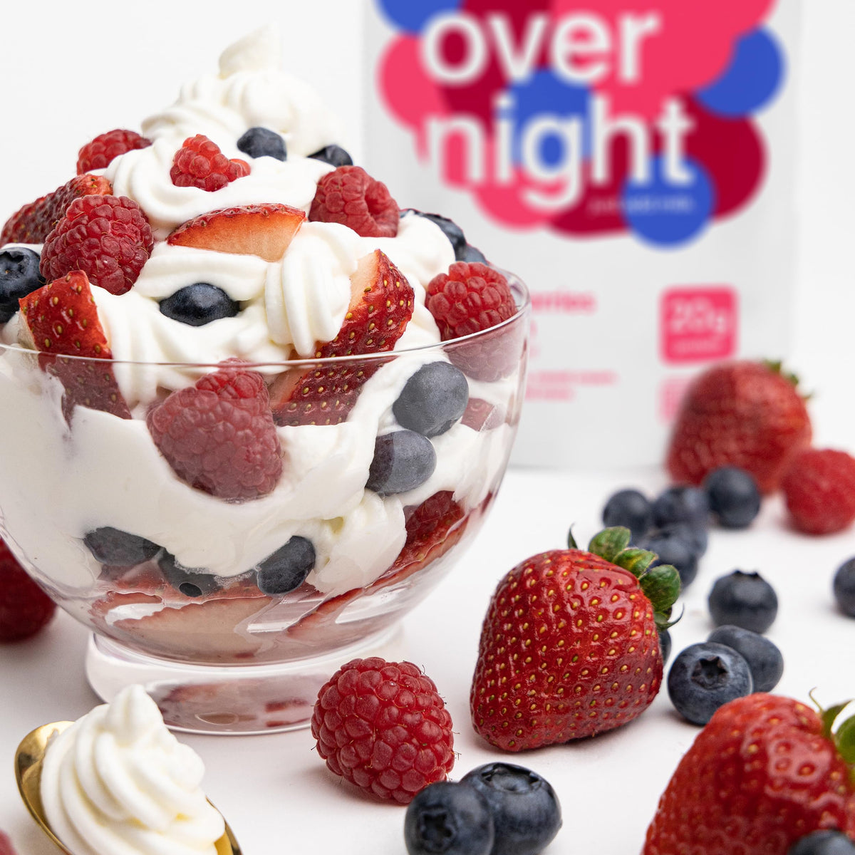 Oats Overnight Mixed Berries & Cream shaker bottle for grab-and-go mornings