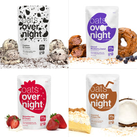 Oats Overnight Party Pack morning routine visuals imply grab-and-go convenience.
