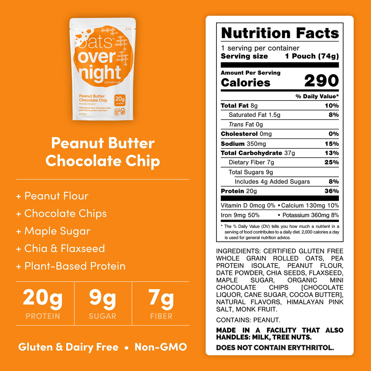 Oats Overnight ingredients panel highlights gluten free and vegan protein