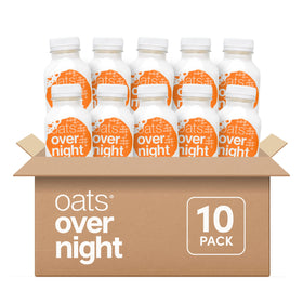Oats Overnight Peanut Butter Crunch bottle pour shows ready-to-drink breakfast option