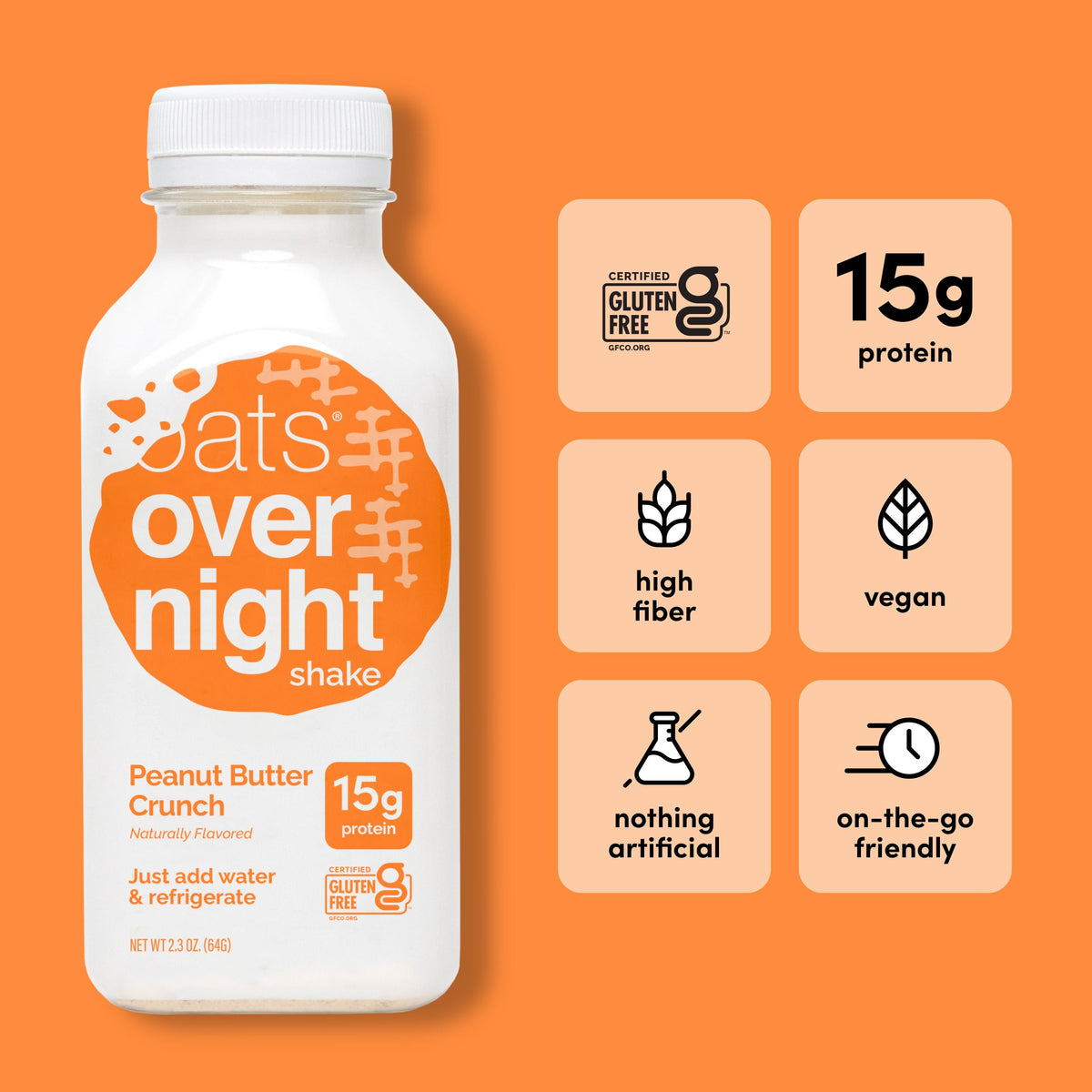Oats Overnight Peanut Butter Crunch ingredients-label highlights gluten-free non-GMO