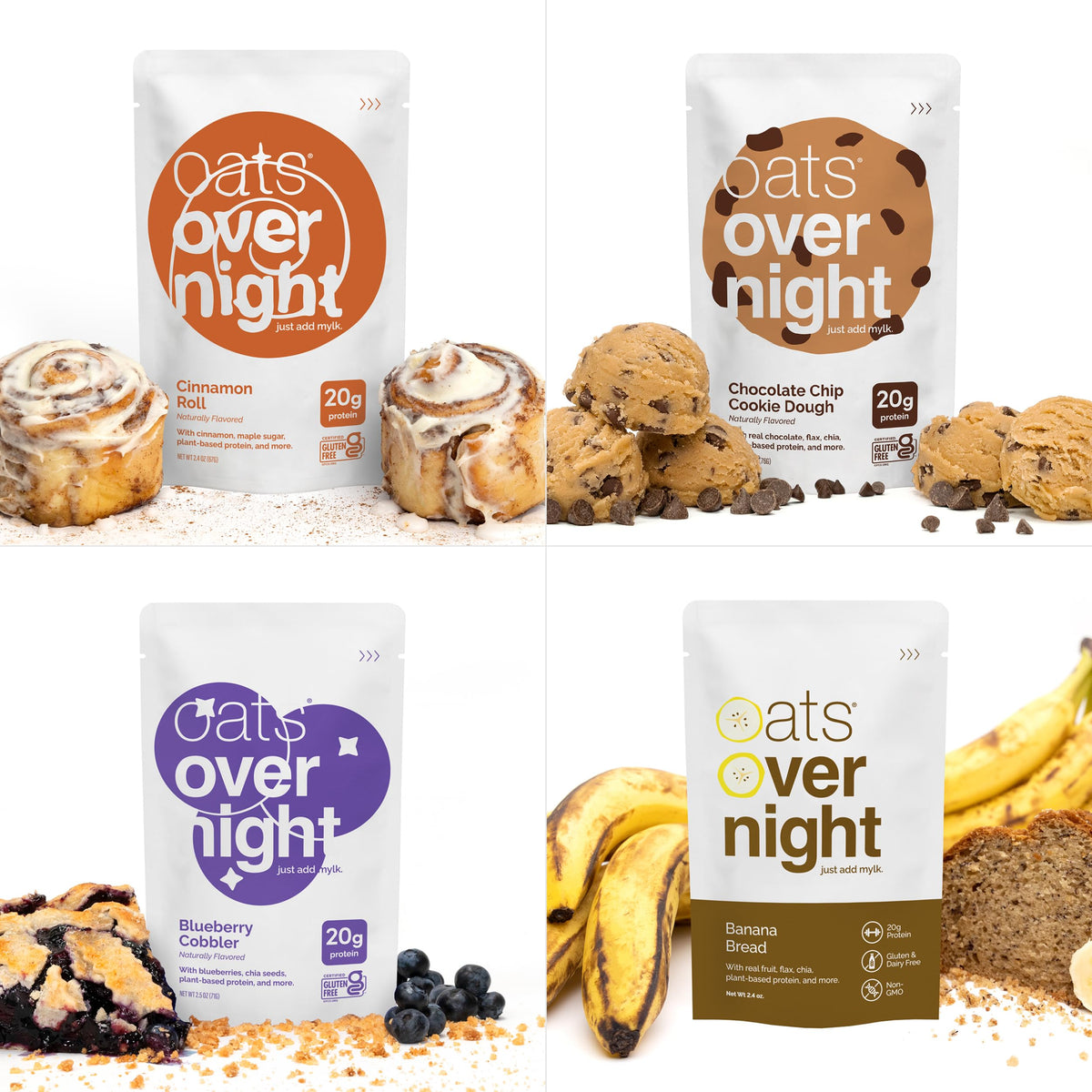 Oats Overnight shaker-ready to-go pack visual highlights grab-and-go breakfast option.