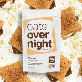 Oats Overnight Smores on-the-go pack shows portable nutrition.