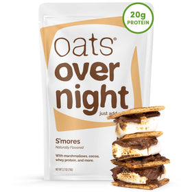 Oats Overnight Smores packaging highlights gluten-free, high-protein breakfast option.