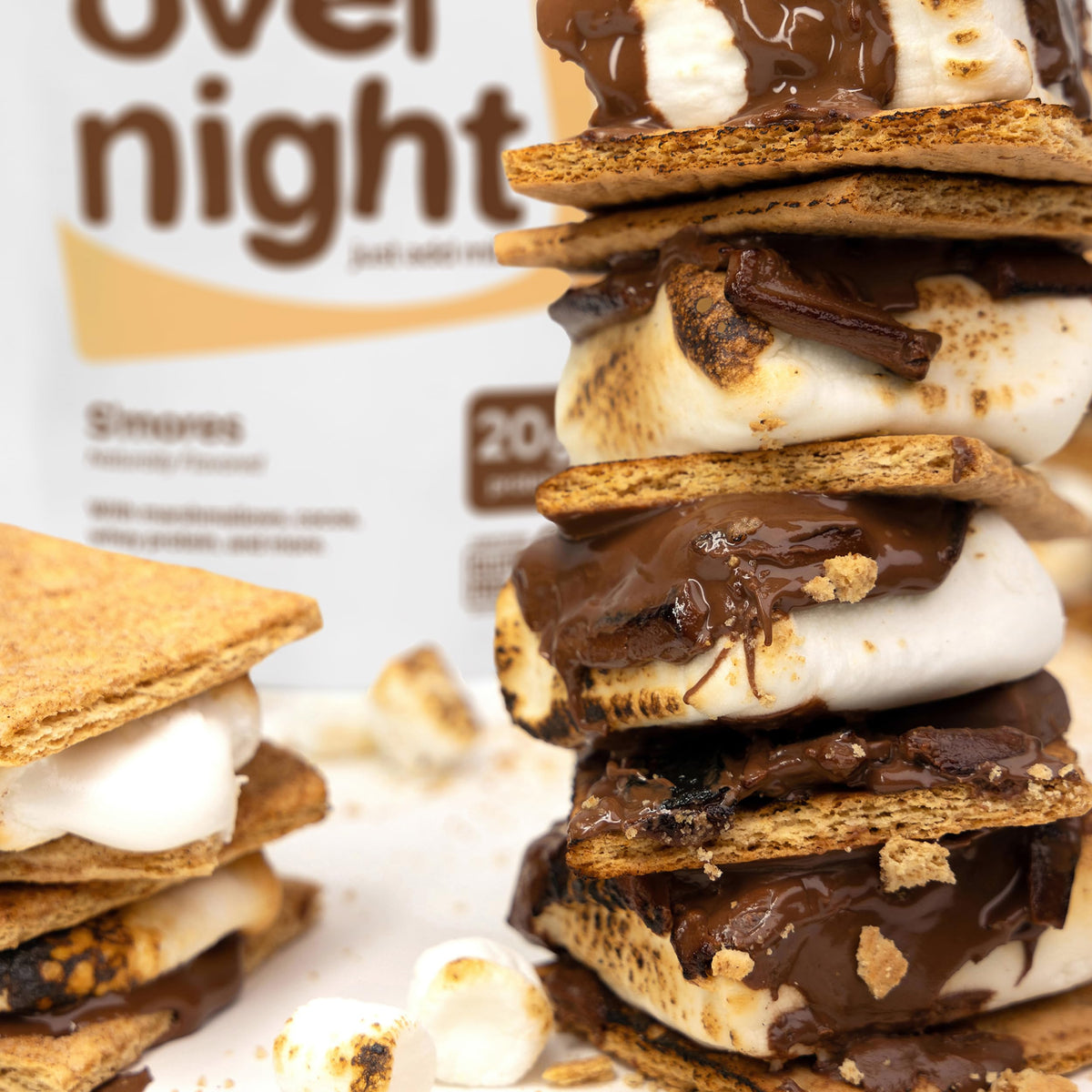 Oats Overnight Smores ready-to-serve bowl emphasizing protein-rich breakfast.