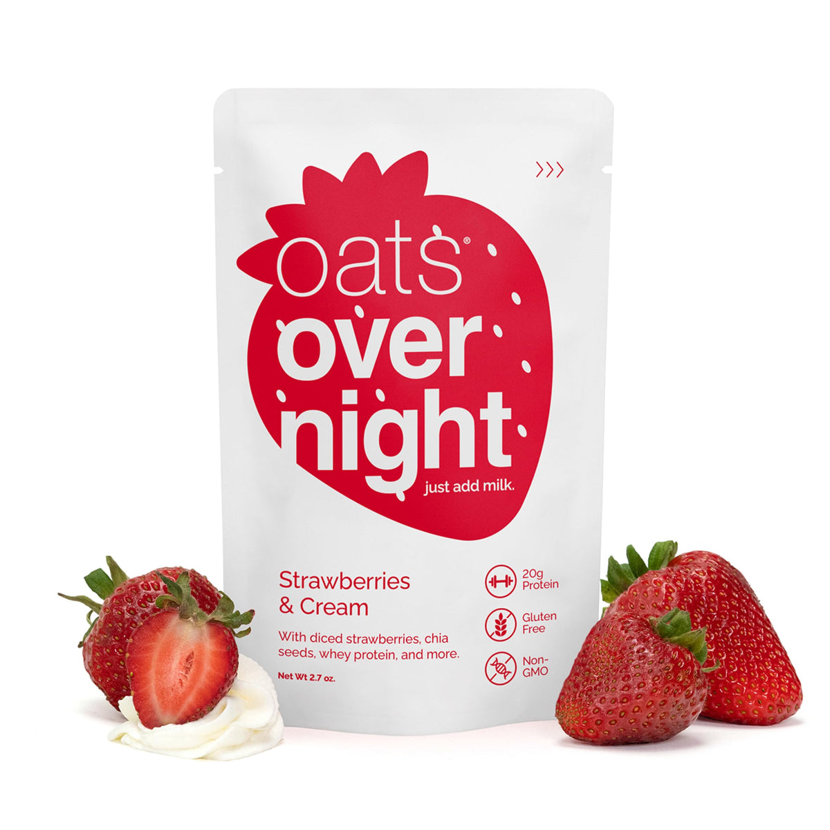 Oats Overnight Strawberries & Cream 8-pack image communicates convenient weekly servings.