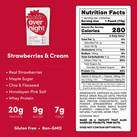 Oats Overnight Strawberries & Cream ingredients image shows real strawberries and wholesome grains.