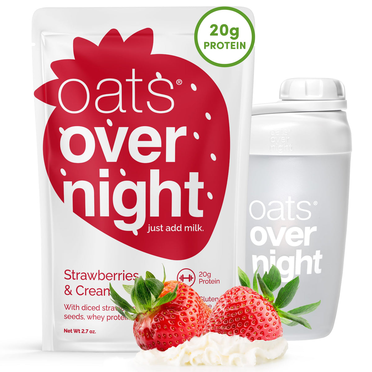 Oats Overnight strawberries & cream pack shows a convenient high protein breakfast.