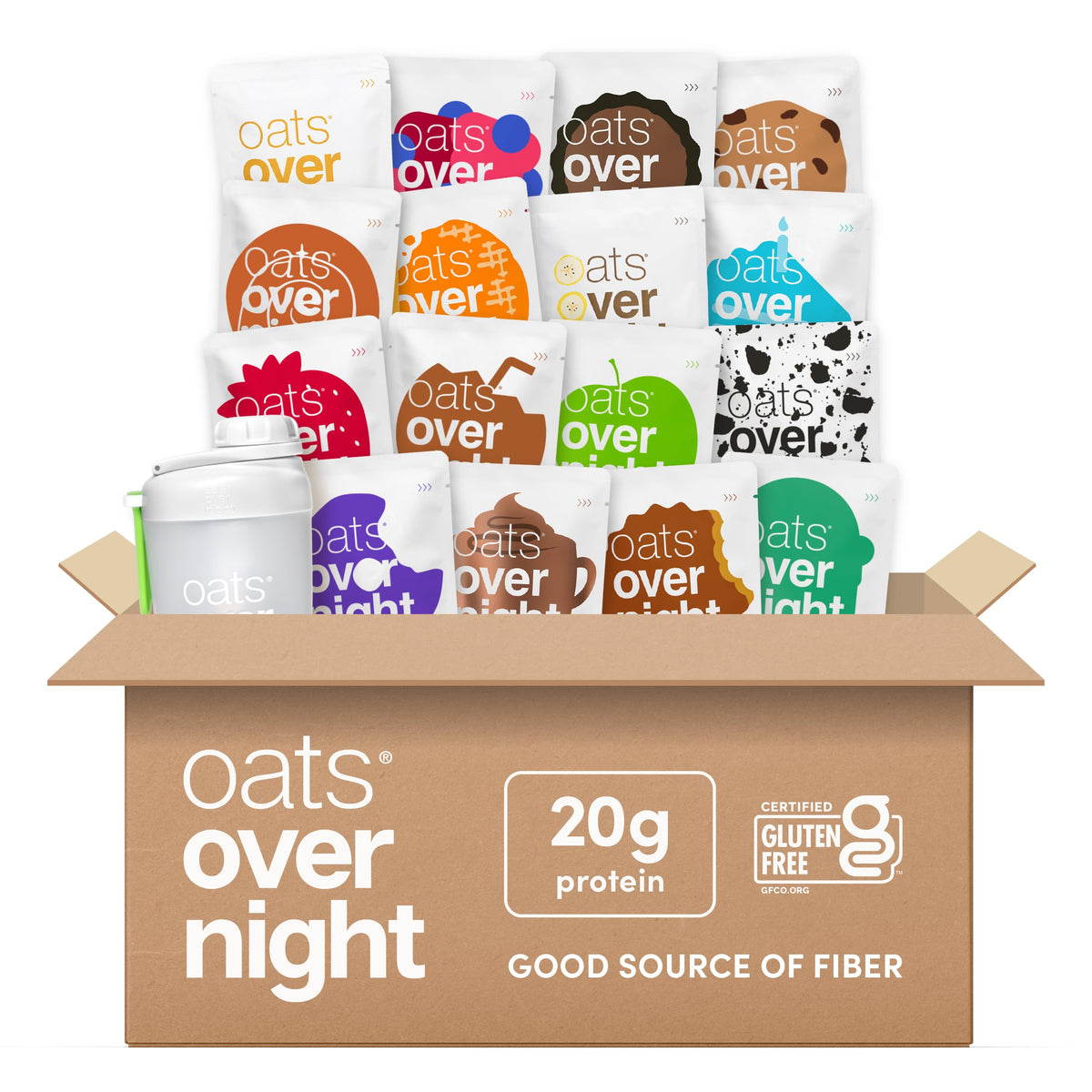 Oats Overnight ultimate variety pack with shaker bottle, convenient grab-and-go breakfast