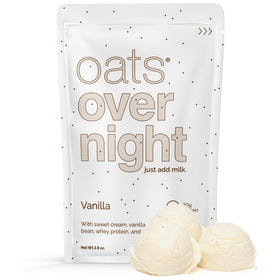 Oats Overnight Vanilla pack close-up highlighting a quick, protein-packed breakfast.