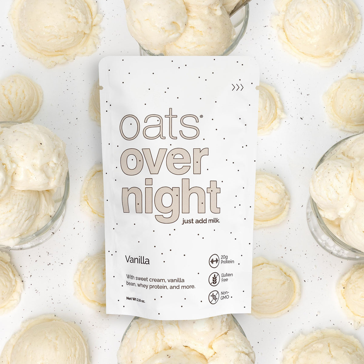 Detail of whey protein and ingredients in Oats Overnight Vanilla.