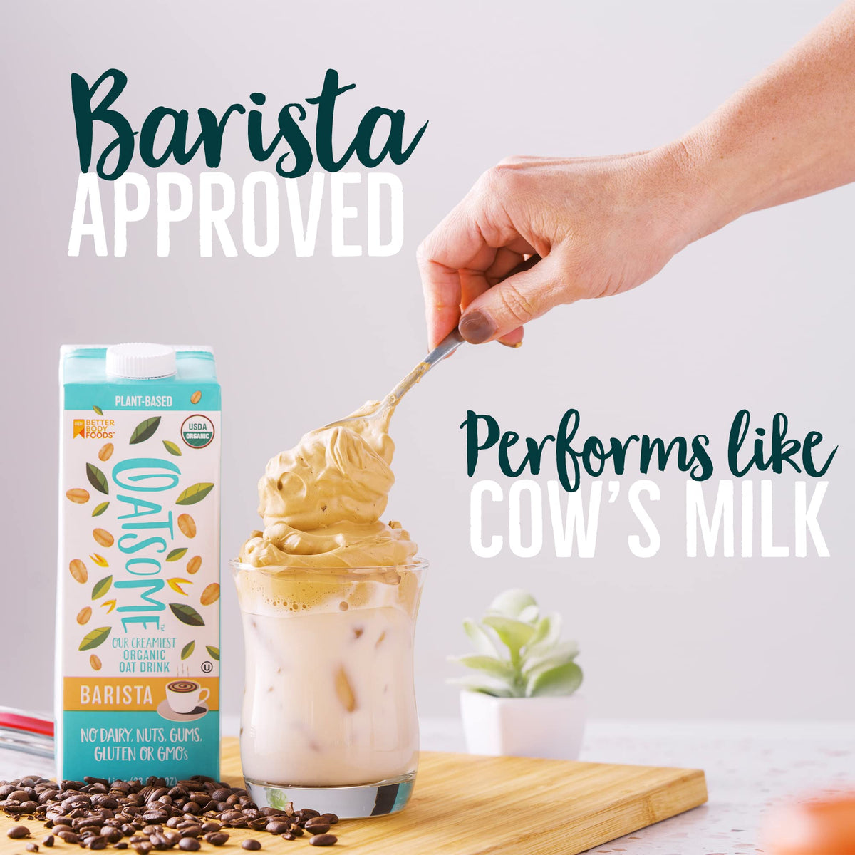 Oatsome Barista cappuccino creation with creamy oat texture and latte artistry.