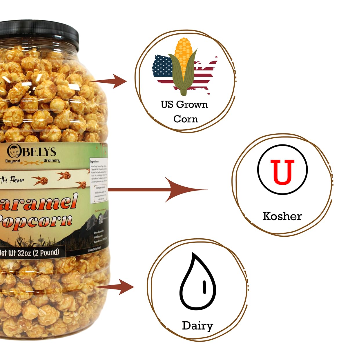 OBELYS Caramel Popcorn Crunch serving idea image showing the resealable tub preserving freshness