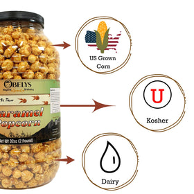 OBELYS Caramel Popcorn Crunch serving idea image showing the resealable tub preserving freshness
