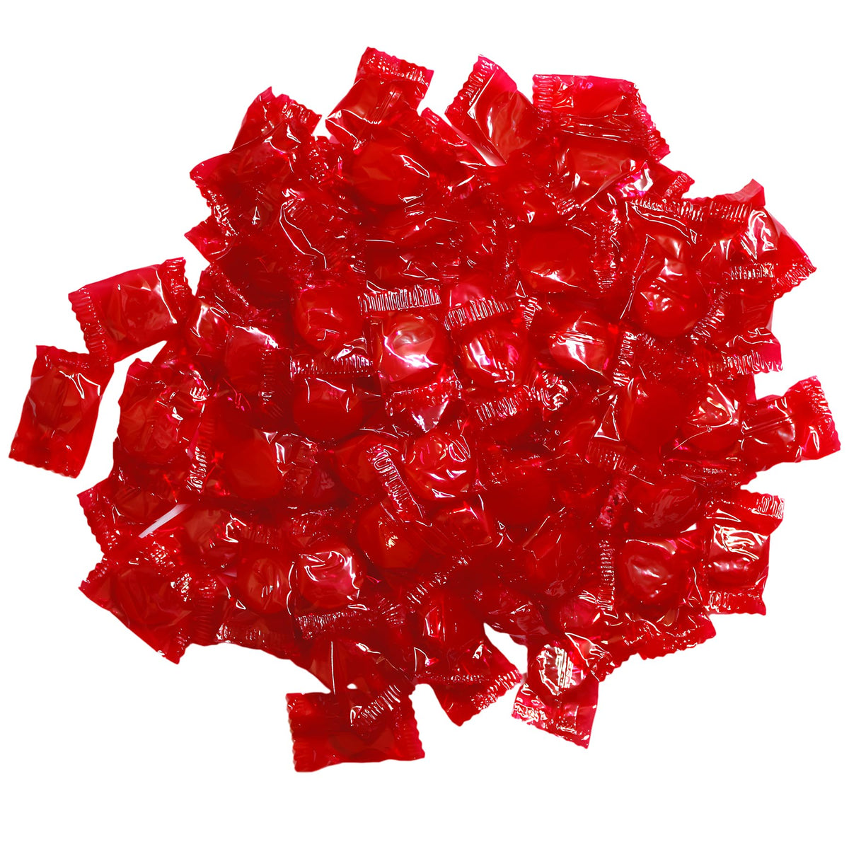 OBELYS Cinnamon Discs hard candy close-up reveals glossy red finish and spicy aroma.