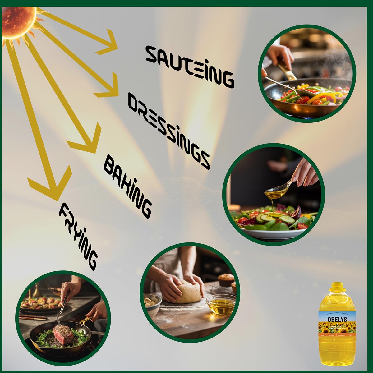 Obelys High Oleic Sunflower Oil nutty aroma – pairs with salads and sauces.