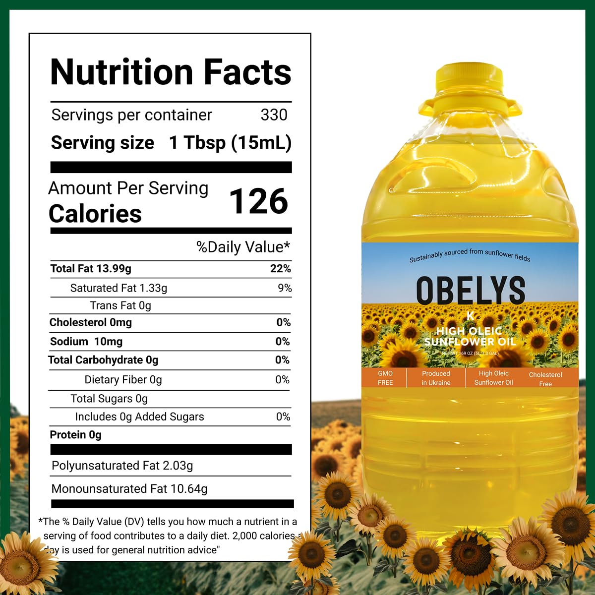Obelys High Oleic Sunflower Oil pour – smooth stream perfect for frying and dressings.
