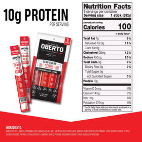 Oberto beef sticks with 10g protein per stick for a satisfying snack