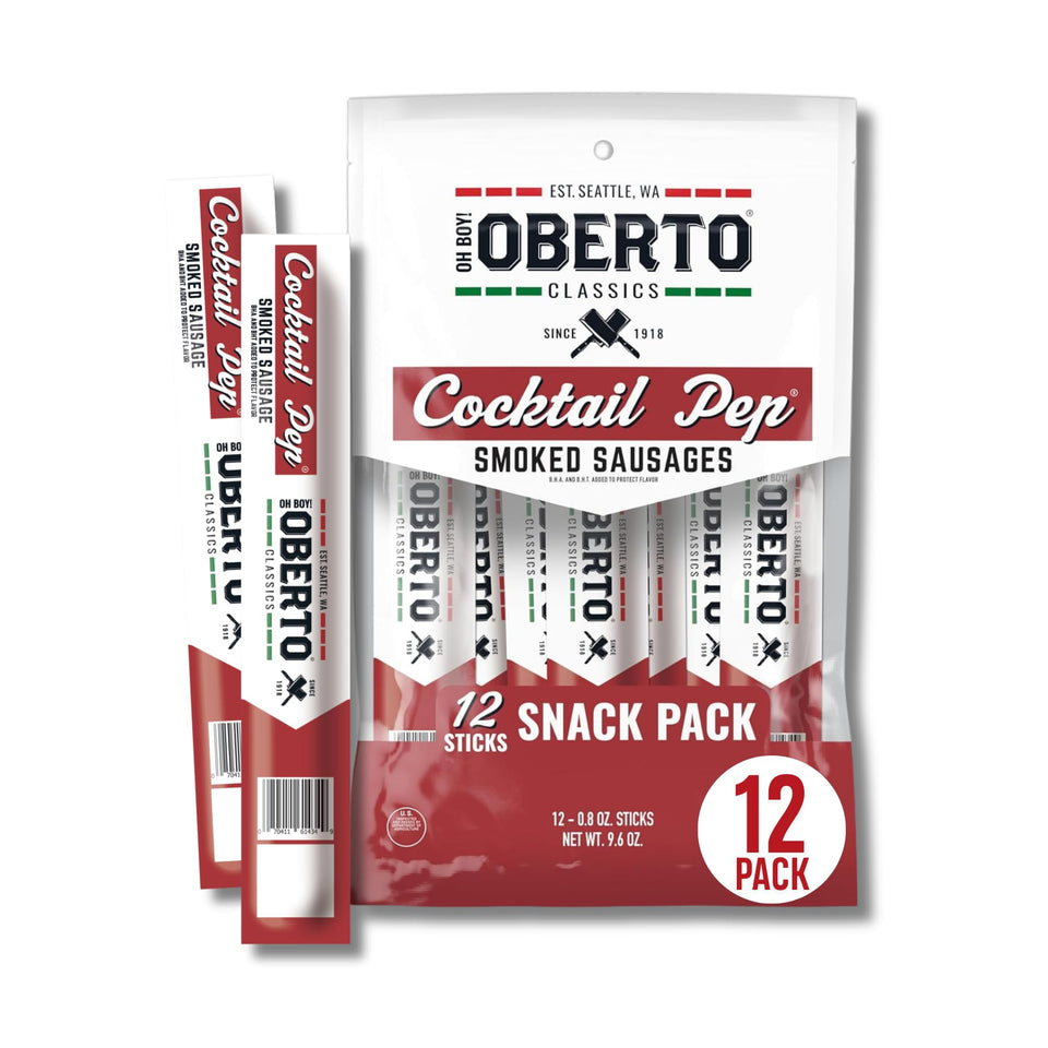 Oberto Classics Cocktail Pep Smoked Sausage pack for a savory on-the-go snack
