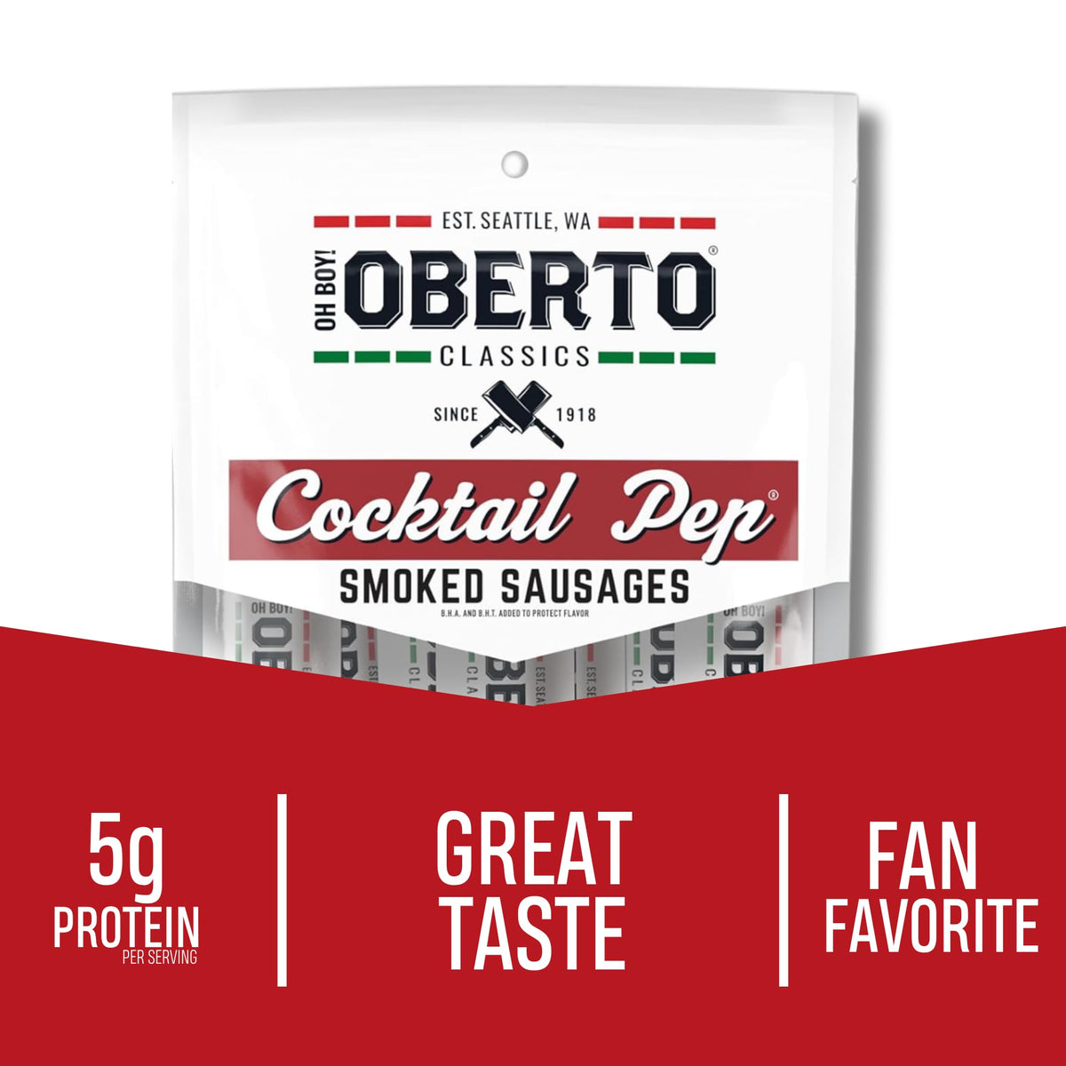 Oberto Classics Pep Smoked Sausage close-up highlights bold pepper flavor