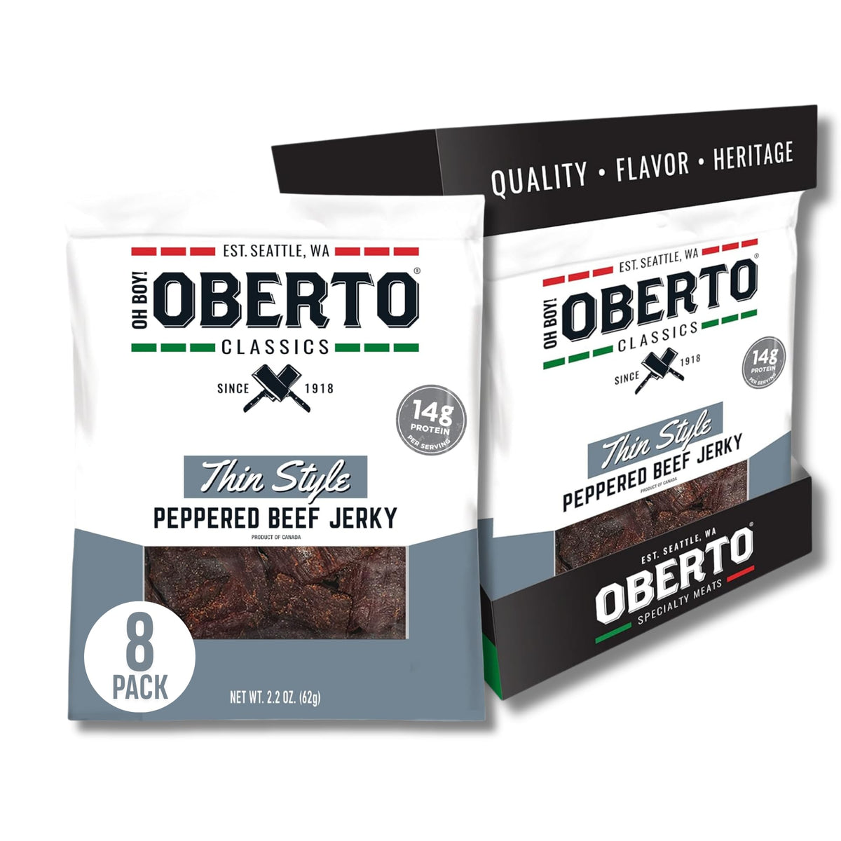 Oberto Classics Thin Style Peppered Jerky pack with resealable bag for on-the-go snacking