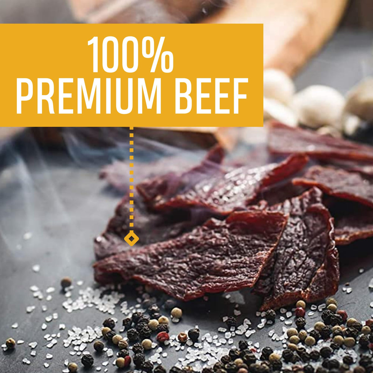 Nutrition emphasis on 70 calories per ounce for Oberto jerky.