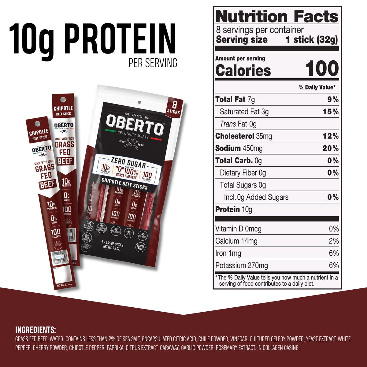 Oberto no artificial ingredients beef stick delivering clean nutrition in a convenient bite.